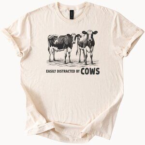 Cow Lover Easily Distracted By Cows Graphic TShirt Funny Farm Animal Tee
